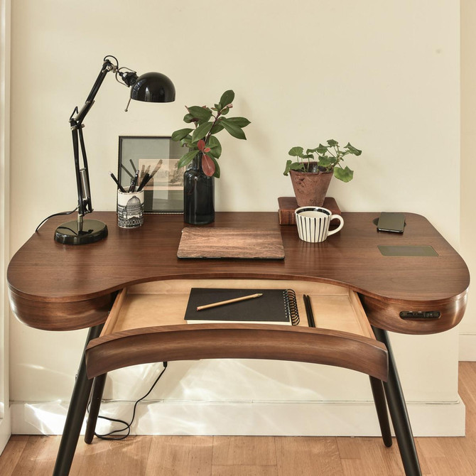 NuHolme Office Walnut Smart Desk With QI Wireless Charger, Bluetooth Speakers and USB Ports NUH001-WD