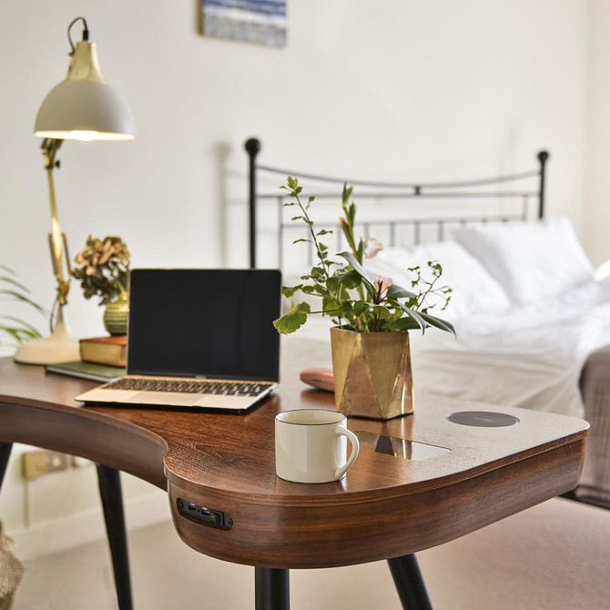 NuHolme Office Walnut Smart Desk With QI Wireless Charger, Bluetooth Speakers and USB Ports NUH001-WD