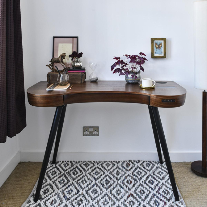 NuHolme Office Walnut Smart Desk With QI Wireless Charger, Bluetooth Speakers and USB Ports NUH001-WD