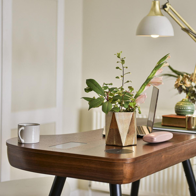 NuHolme Office Walnut Smart Desk With QI Wireless Charger, Bluetooth Speakers and USB Ports NUH001-WD