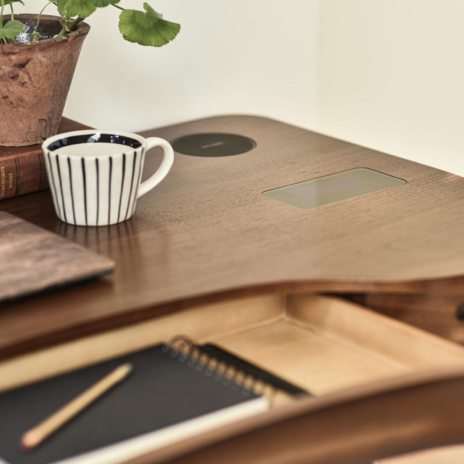 NuHolme Office Walnut Smart Desk With QI Wireless Charger, Bluetooth Speakers and USB Ports NUH001-WD