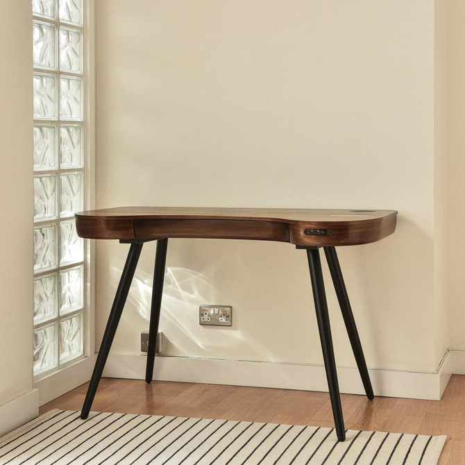 NuHolme Office Walnut Smart Desk With QI Wireless Charger, Bluetooth Speakers and USB Ports NUH001-WD
