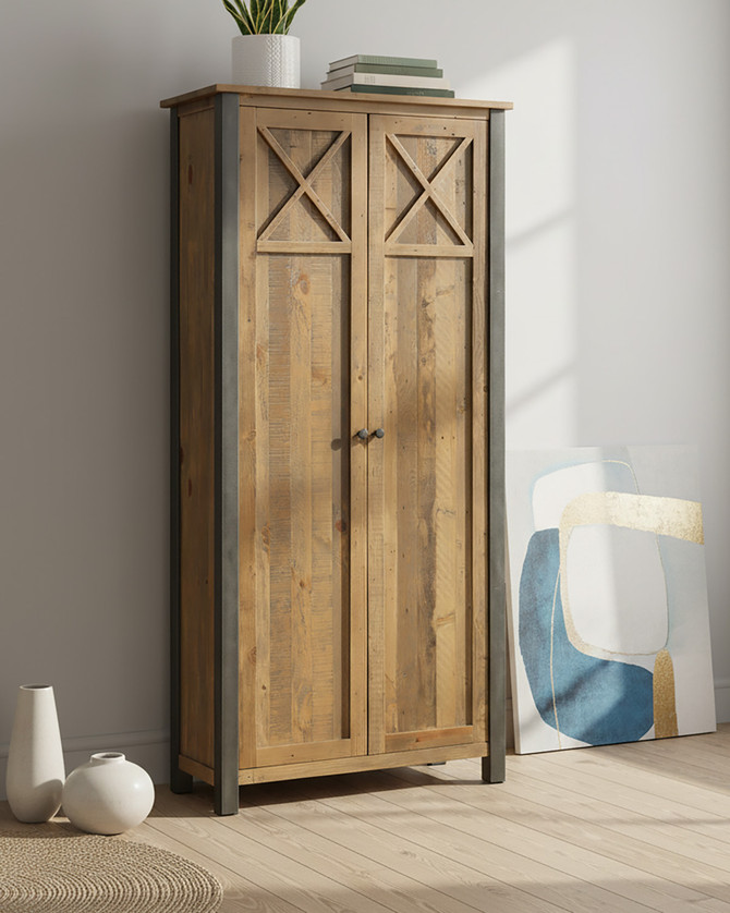 Hulstone Industrial Reclaimed Living Room Storage Cabinet WFS-BH-HUL01E, rustic wooden cabinet with two doors and metal accents for stylish storage.