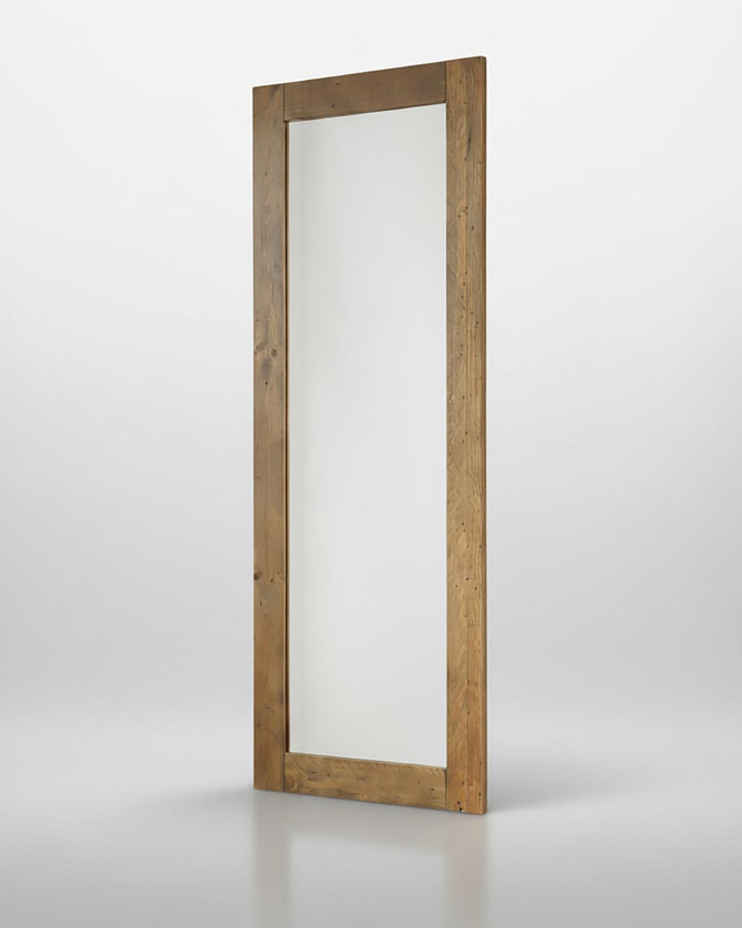Urban Elegance Reclaimed Extra Long Wall Mirror VPR16A, a full-length mirror with a natural reclaimed wood frame standing on a white background.