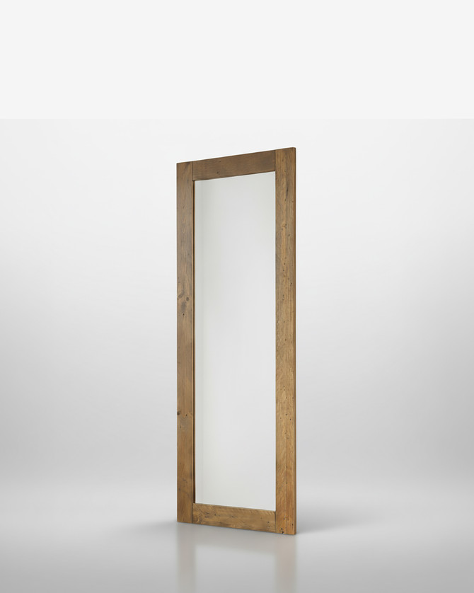 Hulstone Industrial Reclaimed Extra Long Wall Mirror WFS-BH-HUL16A, a full-length mirror with a natural reclaimed wood frame standing on a white background. Hulstone Industrial Reclaimed Extra Long Wall Mirror WFS-BH-HUL16A, a full-length mirror with a natural reclaimed wood frame standing on a white background.
