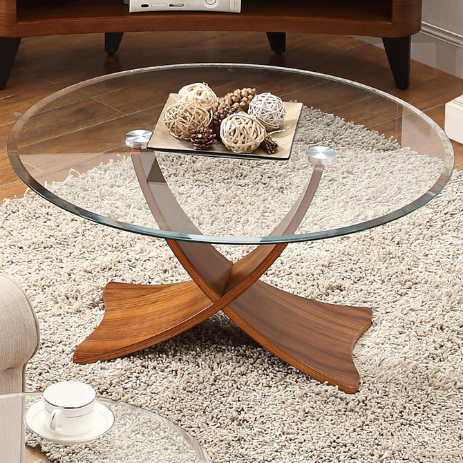 Siena Walnut And Glass Round Coffee Table JF308-W Siena Walnut And Glass Round Coffee Table JF308-W