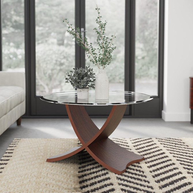 Siena Walnut And Glass Round Coffee Table JF308-W Siena Walnut And Glass Round Coffee Table JF308-W