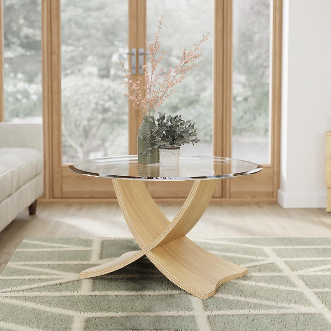Siena Oak And Glass Round Coffee Table JF308-O Siena Oak And Glass Round Coffee Table JF308-O