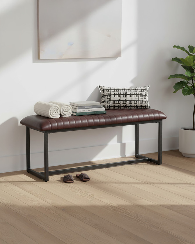 Hulstone Industrial Vintage Brown Leather Dining Bench - WFS-BH-HUL03D Hulstone Industrial Vintage Brown Leather Dining Bench - WFS-BH-HUL03D