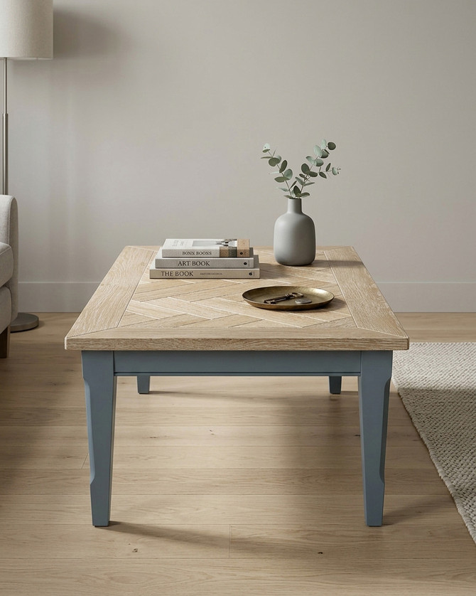 Anchorage Blue Dining Bench (150cm) WFS-BH-ANC03B, wooden dining bench with a beige patterned top and sky blue legs.