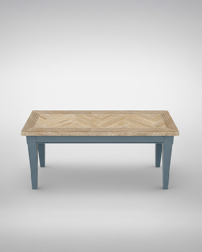 Anchorage Blue Dining Bench (150cm) WFS-BH-ANC03B, wooden dining bench with a beige patterned top and sky blue legs.