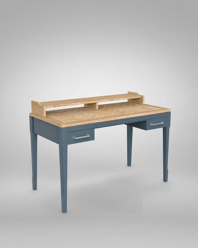Anchorage Blue Desk / Dressing Table WFS-BH-ANC06B, a stylish study desk with a blue finish, wooden top, and a raised wooden shelf for organisation.
