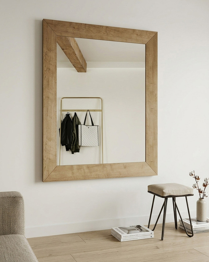 Anchorage Blue Mirror WFS-BH-ANC16, wall-mounted rectangular mirror with a natural wood frame hanging landscape or portrait.