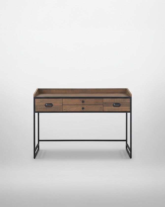 Hyloft Reclaimed Desk / Dressing Table WFS-BH-HYL06A, modern wooden dressing table with black metal frame and multiple drawers for storage.