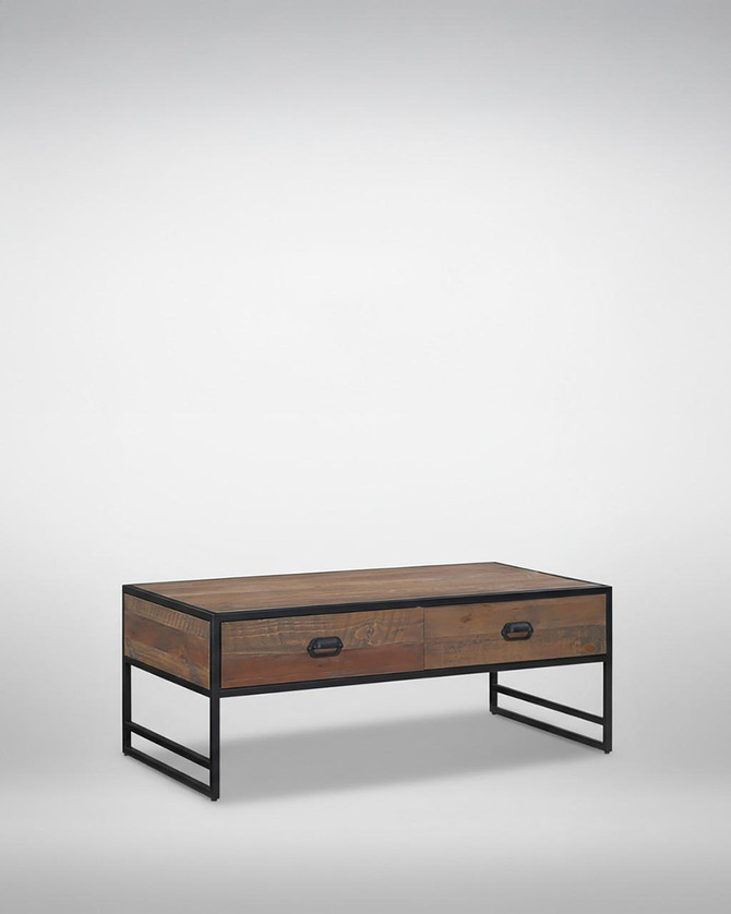 Ooki Coffee Table With Four Drawers VBR08C, modern coffee table with a wooden top, two drawers with black handles, and a black metal frame, minimalist design. Ooki Coffee Table With Four Drawers VBR08C, modern coffee table with a wooden top, two drawers with black handles, and a black metal frame, minimalist design.