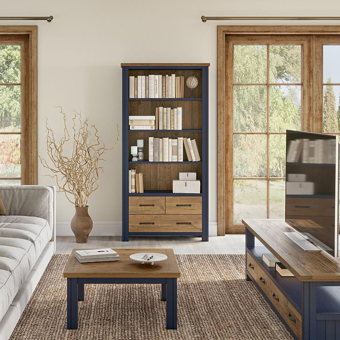 Splash of Blue Large Open Bookcase with Drawers VTTB01A