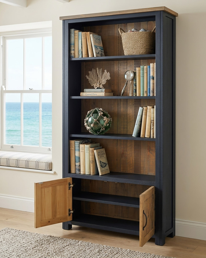 Saltmarsh Blue Large Open Bookcase with Doors WFS-BH-SAL01B