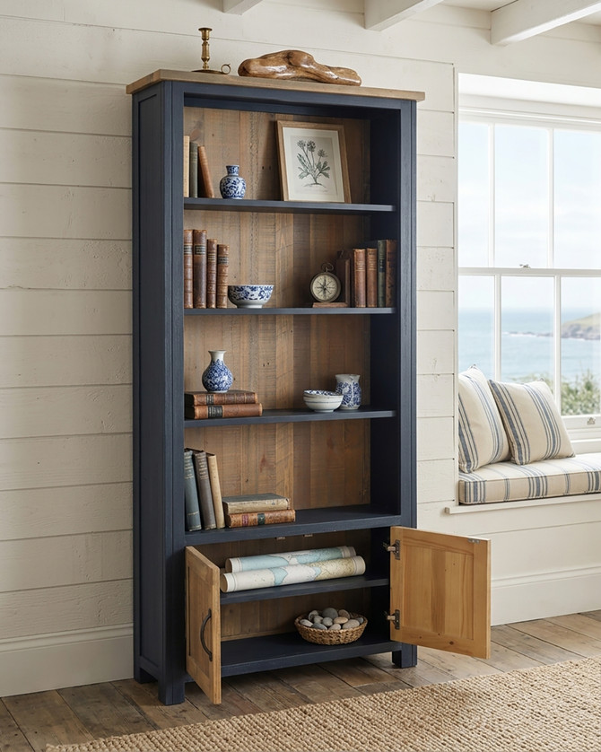 Saltmarsh Blue Large Open Bookcase with Doors WFS-BH-SAL01B