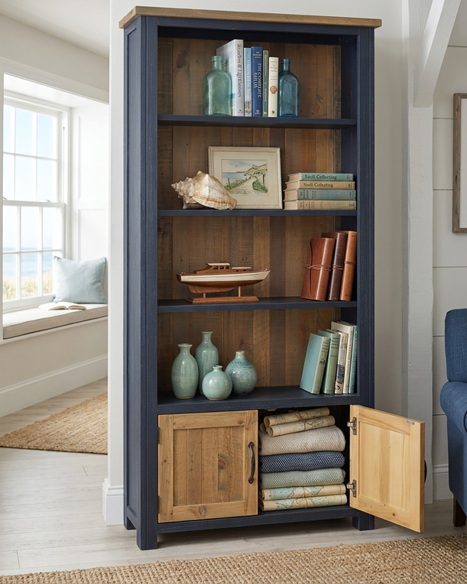 Saltmarsh Blue Large Open Bookcase with Doors WFS-BH-SAL01B