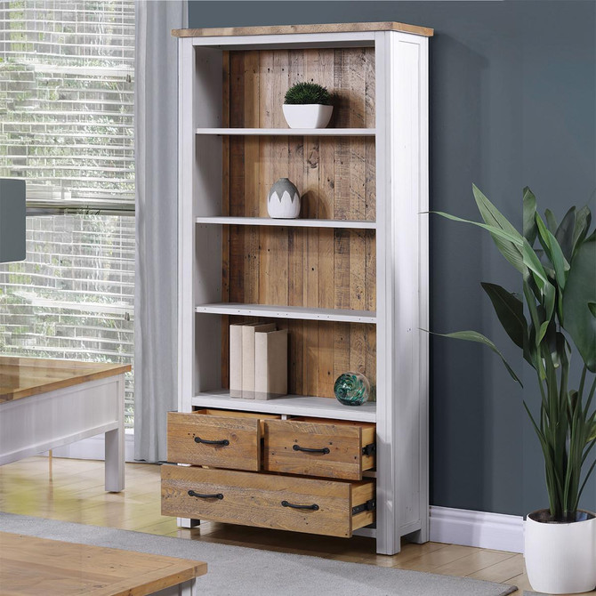 Splash of White Large Open Bookcase with Drawers VTTW01A