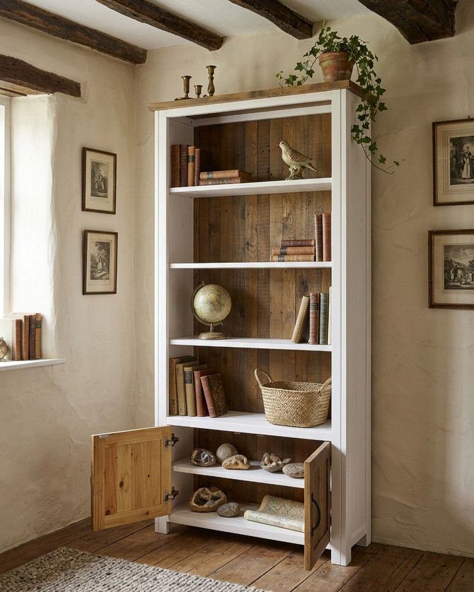 Chalkwash White Large Open Bookcase with Doors WFS-BH-CHA01B