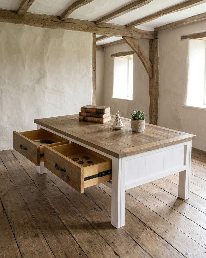 Chalkwash White Coffee Table With Four Drawers WFS-BH-CHA08A