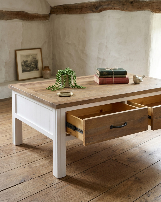 Chalkwash White Coffee Table With Four Drawers WFS-BH-CHA08A