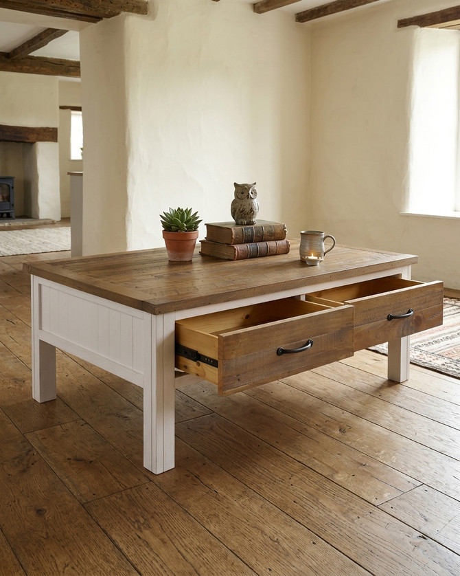 Chalkwash White Coffee Table With Four Drawers WFS-BH-CHA08A