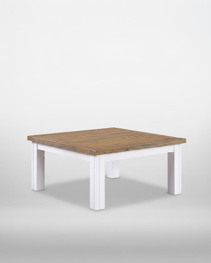 Splash of White Low Square Coffee Table VTTW08B, a modern low square coffee table with a wooden top and white painted legs, ideal for living room decor.