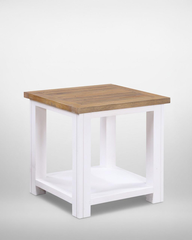 Splash of White Lamp Table VTTW10A, wooden lamp table with white painted frame and natural wood top.