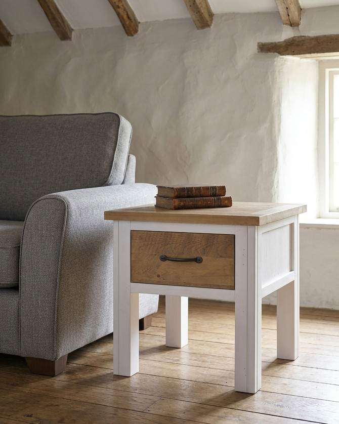 Chalkwash White Lamp Table with DrawerWFS-BH-CHA10B