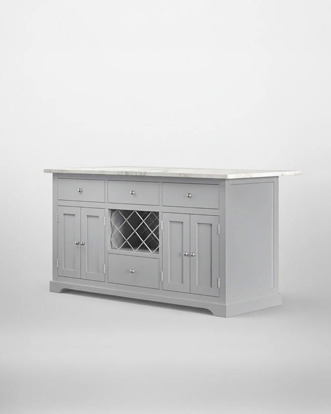 Grey Kitchen Island With White Marble Worktop - WFS-BH-CKI01A-W Grey Kitchen Island With White Marble Worktop - WFS-BH-CKI01A-W