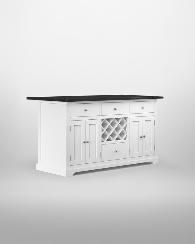 White Kitchen Island With Black Granite Worktop - WFS-BH-CKI01B-B