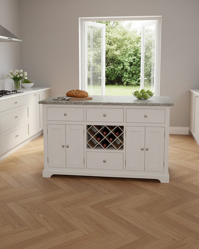 White Kitchen Island With Grey Granite Worktop - WFS-BH-CKI01B-G White Kitchen Island With Grey Granite Worktop - WFS-BH-CKI01B-G