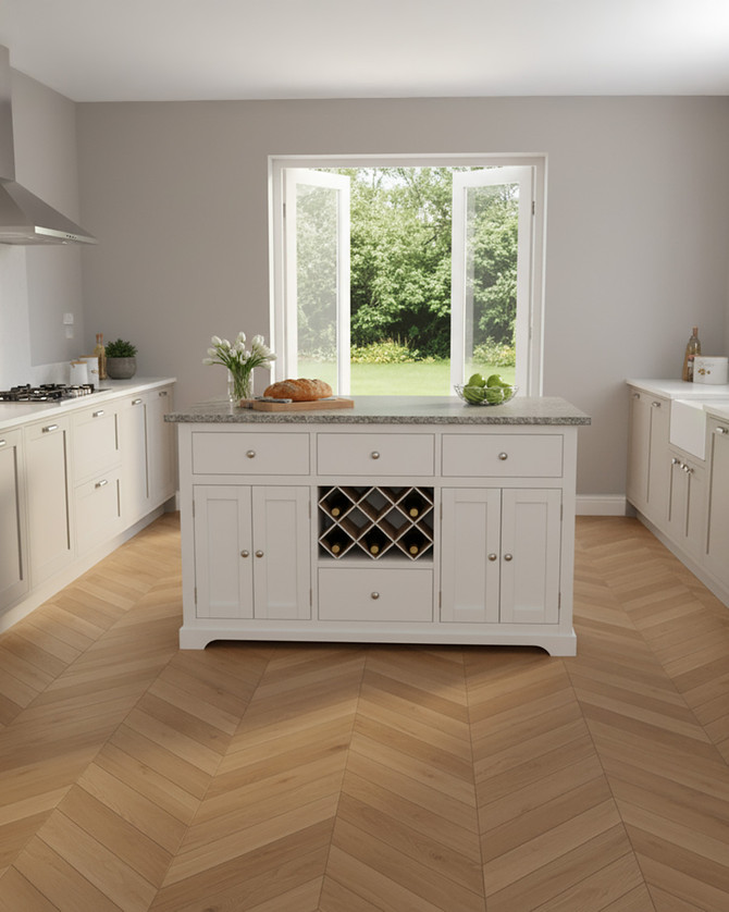 Lingham Kitchen Island in White with Storage and a Grey Granite Top - WFS-BH-LIN01B-G