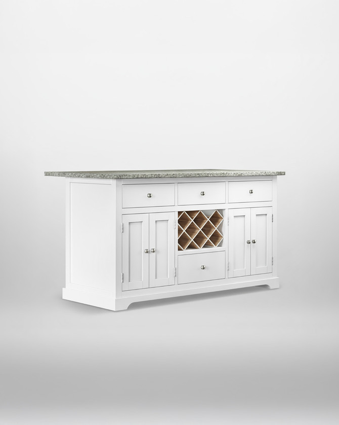 White Kitchen Island With Grey Granite Worktop - WFS-BH-CKI01B-G White Kitchen Island With Grey Granite Worktop - WFS-BH-CKI01B-G