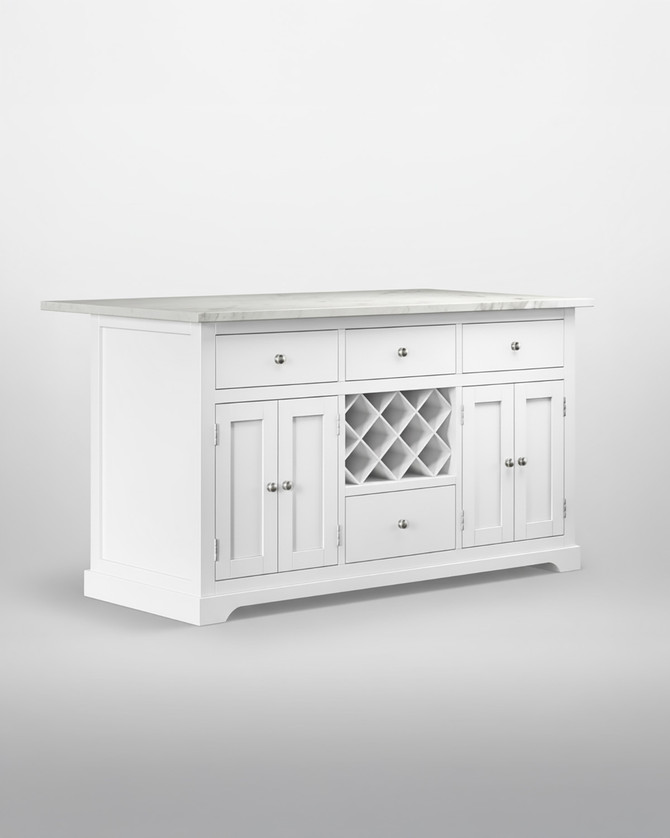 Lingham White Painted Kitchen Island topped with White Marble - WFS-BH-LIN01B-W