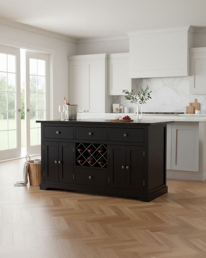 Black Kitchen Island With Black Granite Worktop - WFS-BH-CKI01C-B Black Kitchen Island With Black Granite Worktop - WFS-BH-CKI01C-B