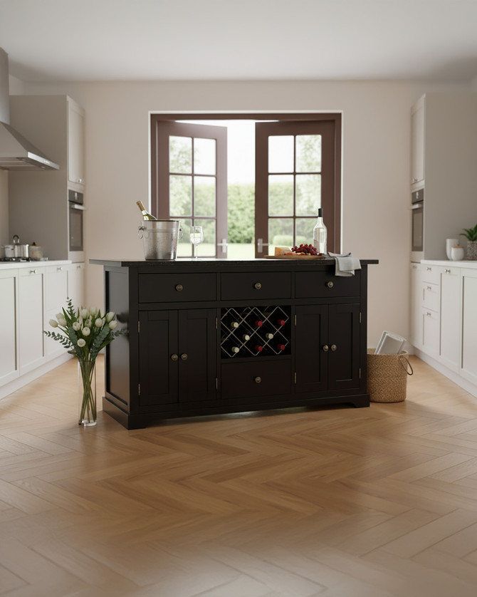 Black Kitchen Island With Black Granite Worktop - WFS-BH-CKI01C-B Black Kitchen Island With Black Granite Worktop - WFS-BH-CKI01C-B