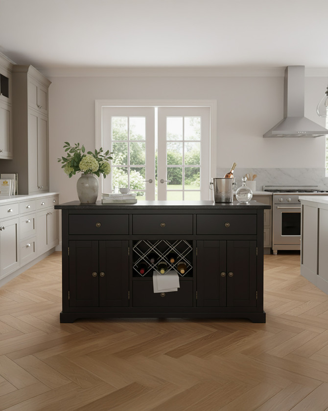 Lingham Kitchen Island in Black with a Painted Finish and Black Granite Worktop -	WFS-BH-LIN01C-B