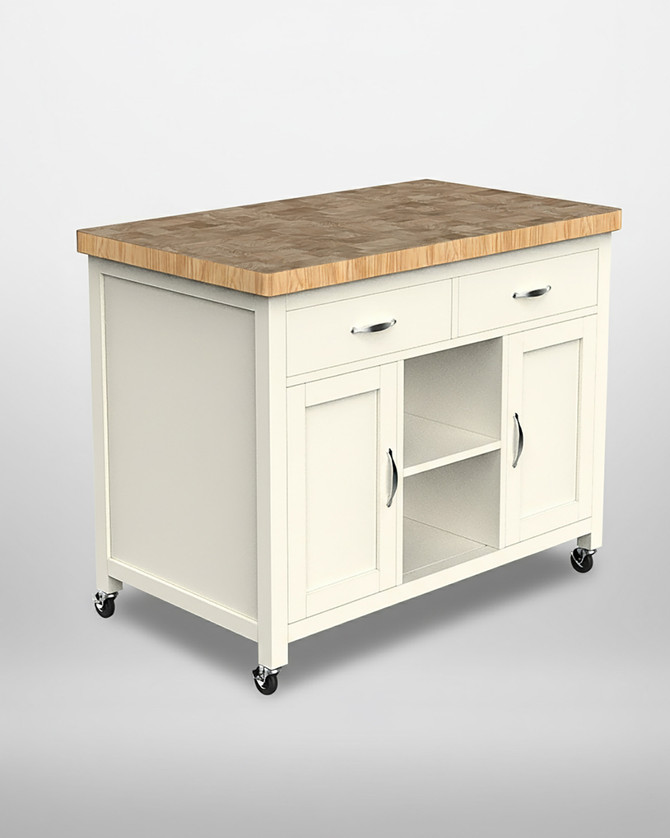 Lingham Cream Painted Kitchen Trolley with a Solid Wood Butcher’s Block Top - WFS-BH-LIN01A