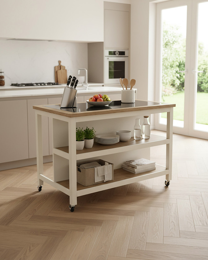 Lingham Open Kitchen Island in Cream with an Integrated Breakfast Bar - WFS-BH-LIN02A