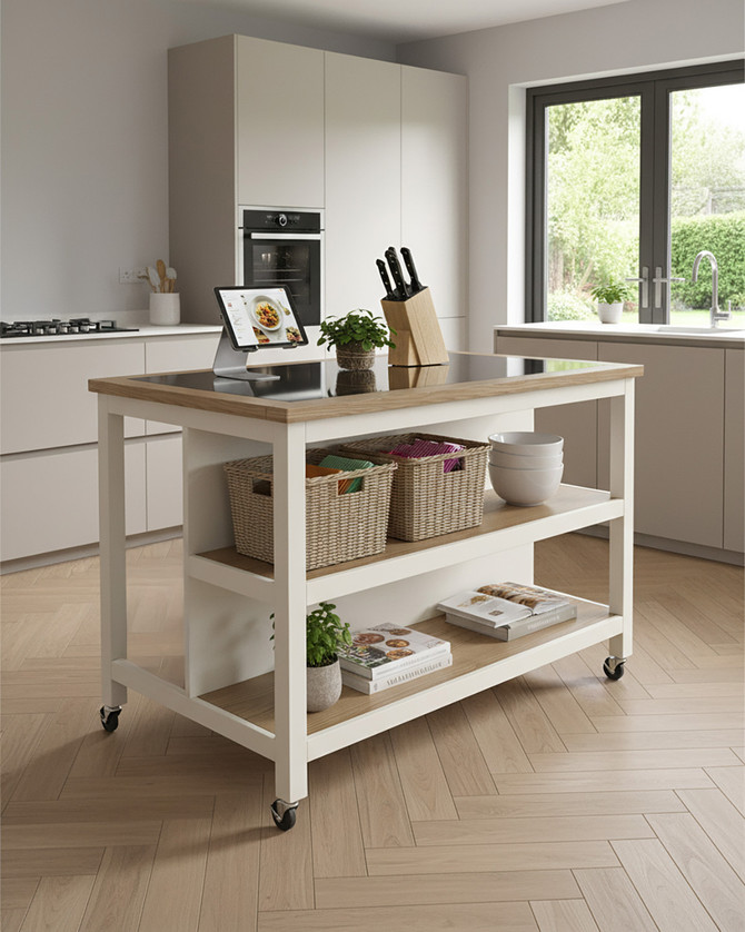 Lingham Open Kitchen Island in Cream with an Integrated Breakfast Bar - WFS-BH-LIN02A