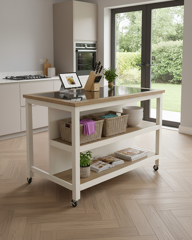 Lingham Open Kitchen Island in Cream with an Integrated Breakfast Bar - WFS-BH-LIN02A
