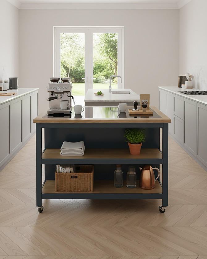 Lingham Kitchen Island in Blue with an Open Base and Breakfast Bar Worktop - WFS-BH-LIN02C
