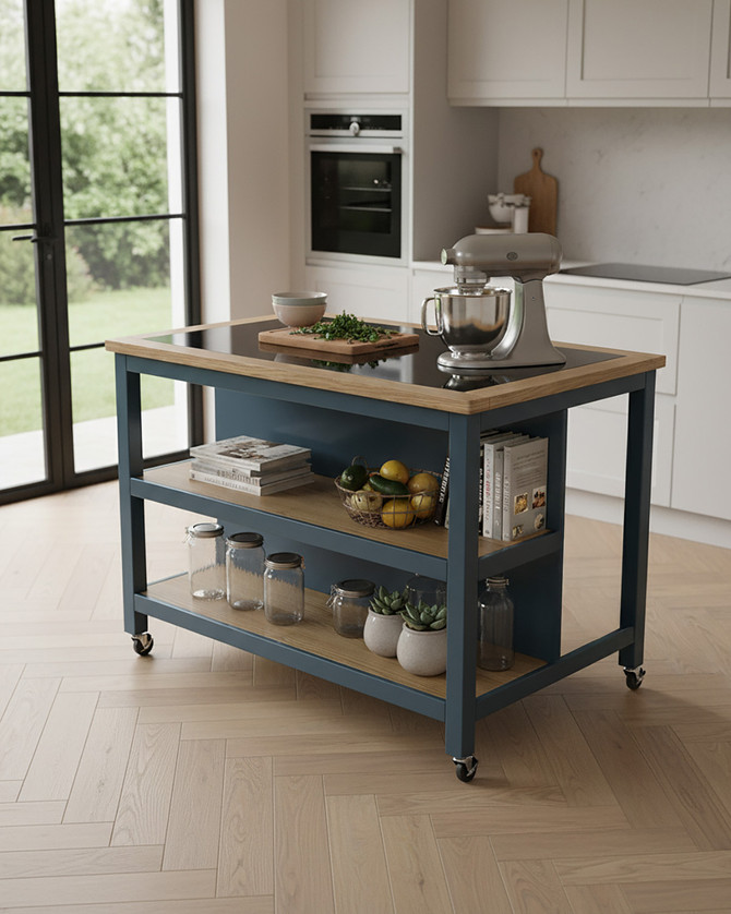 Lingham Kitchen Island in Blue with an Open Base and Breakfast Bar Worktop - WFS-BH-LIN02C