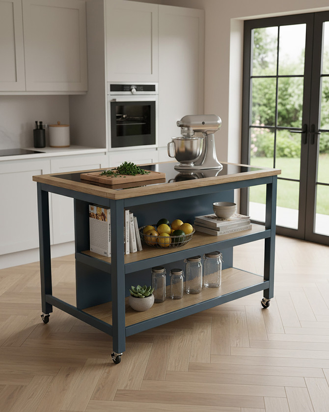 Lingham Kitchen Island in Blue with an Open Base and Breakfast Bar Worktop - WFS-BH-LIN02C
