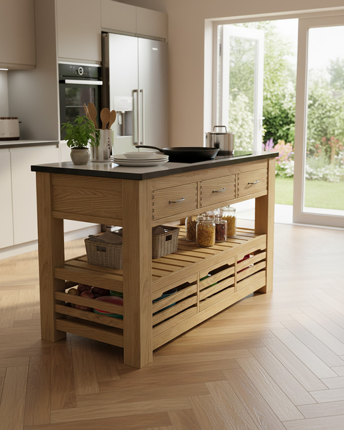 Kitchen Island (Oak) Three Drawer With Black Granite Top - WFS-BH-CKH03B