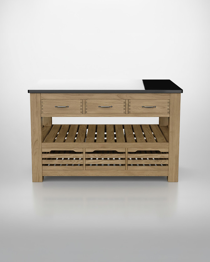 Lingham Oak Kitchen Island with Three Drawers finished with a Black Granite Worktop - WFS-BH-LIN03B