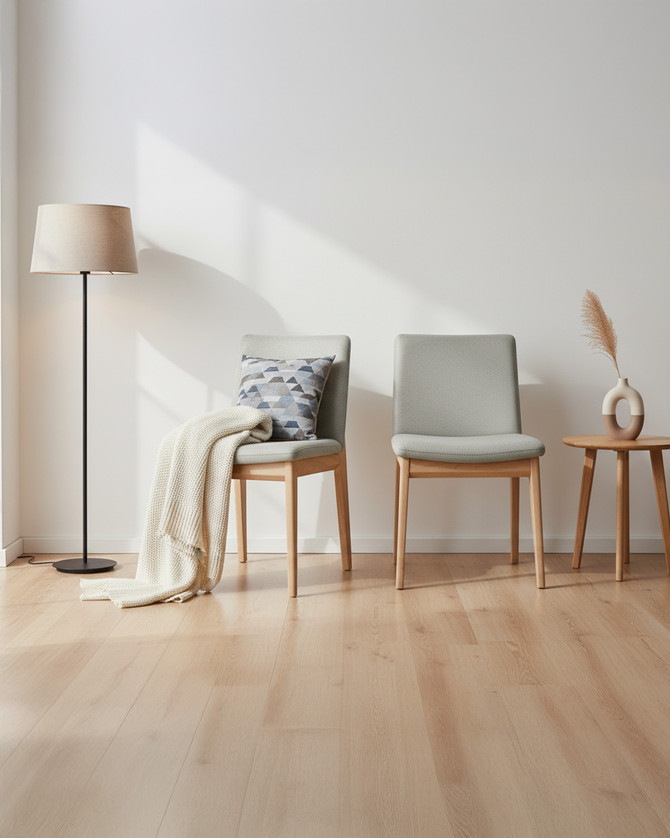 Seraya Grey Dining Chairs with Oak Legs (Pack of Two) Seraya Grey Dining Chairs with Oak Legs (Pack of Two)